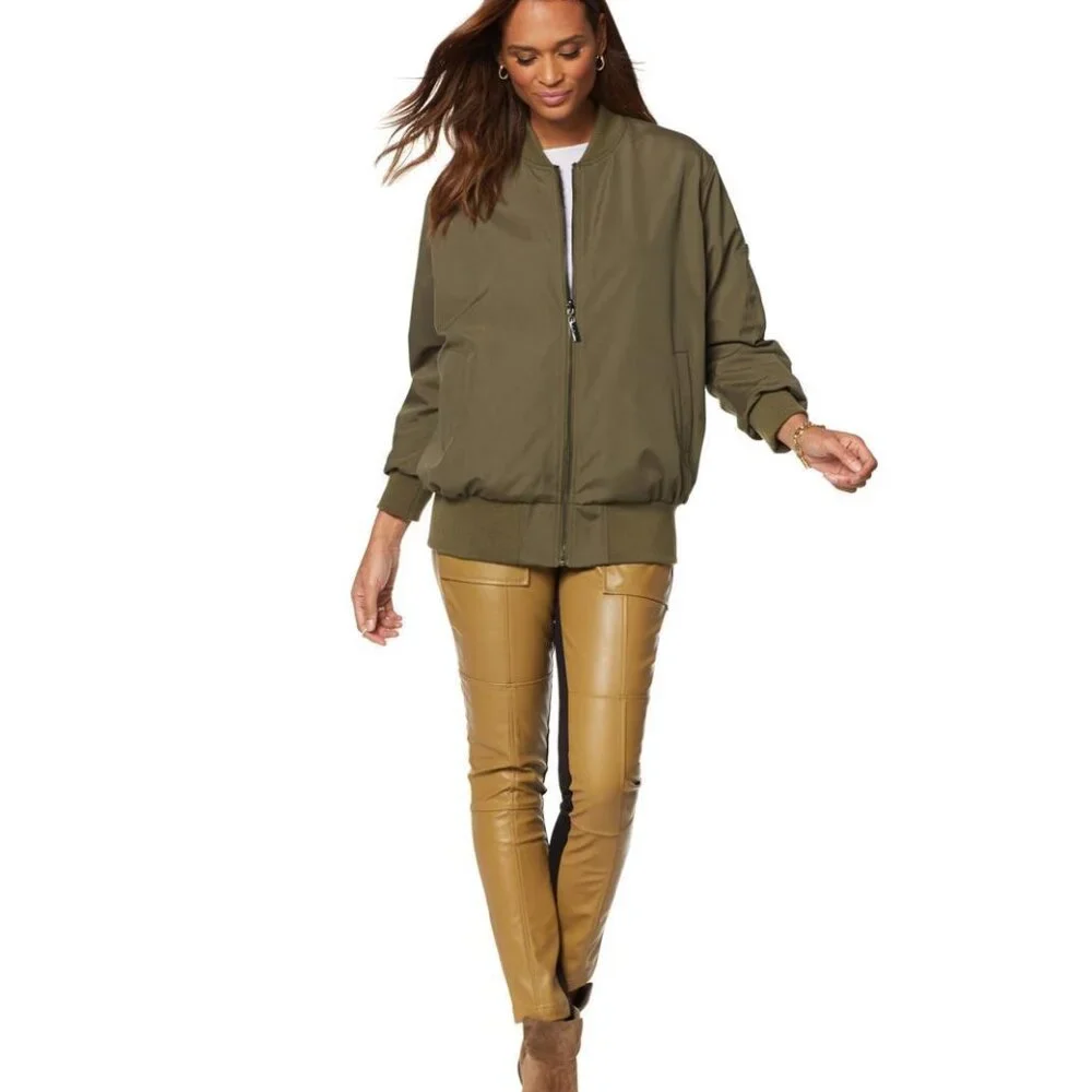 A by Adrienne Landau Khaki Reversible Faux Fur Hi-Tech Coat ( MEDIUM ) NWT $130 - Picture 3 of 3